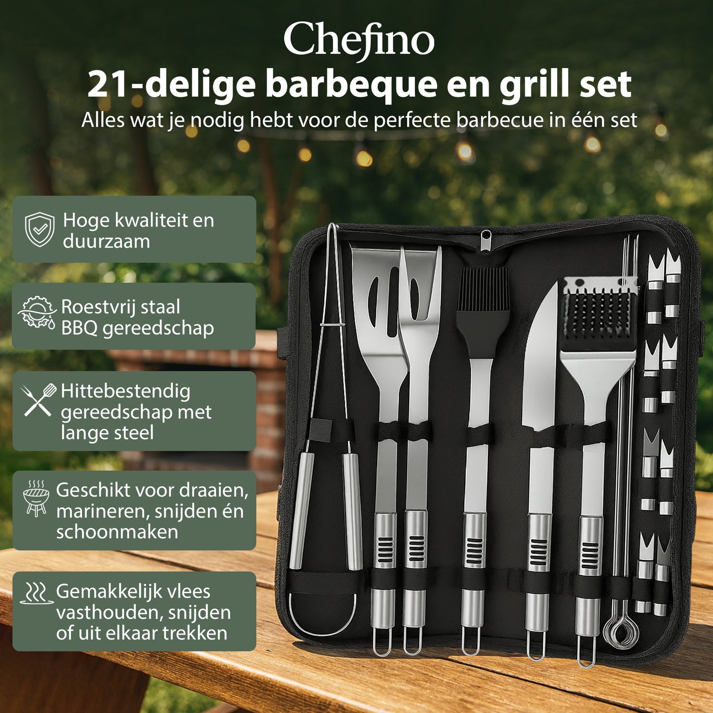 Chefino BBQ Accessoires 21-delig – RVS – Kamado Set
