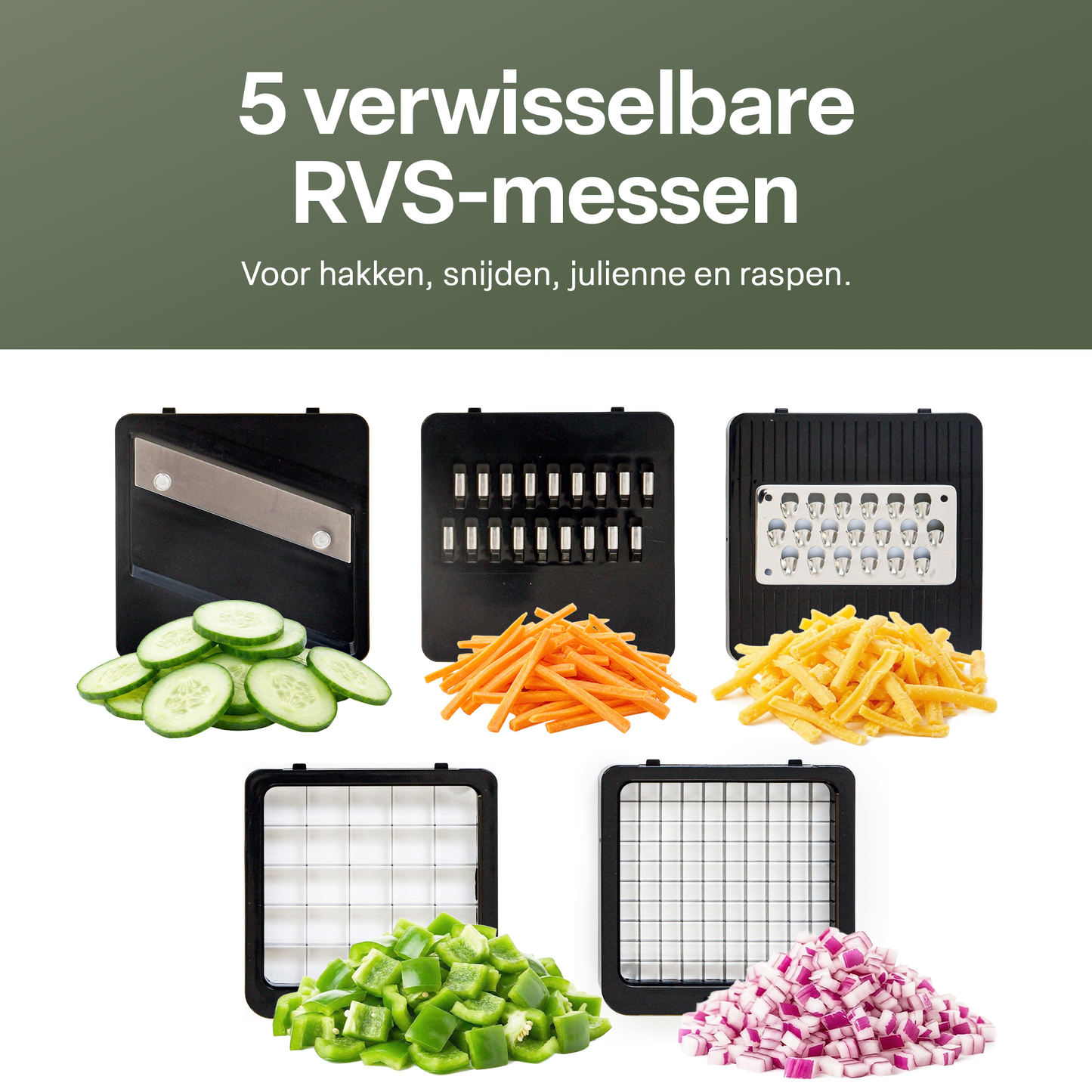 Chefino Trito Groentesnijder Set – 750 ml – 5 RVS Messen – Opvangbak