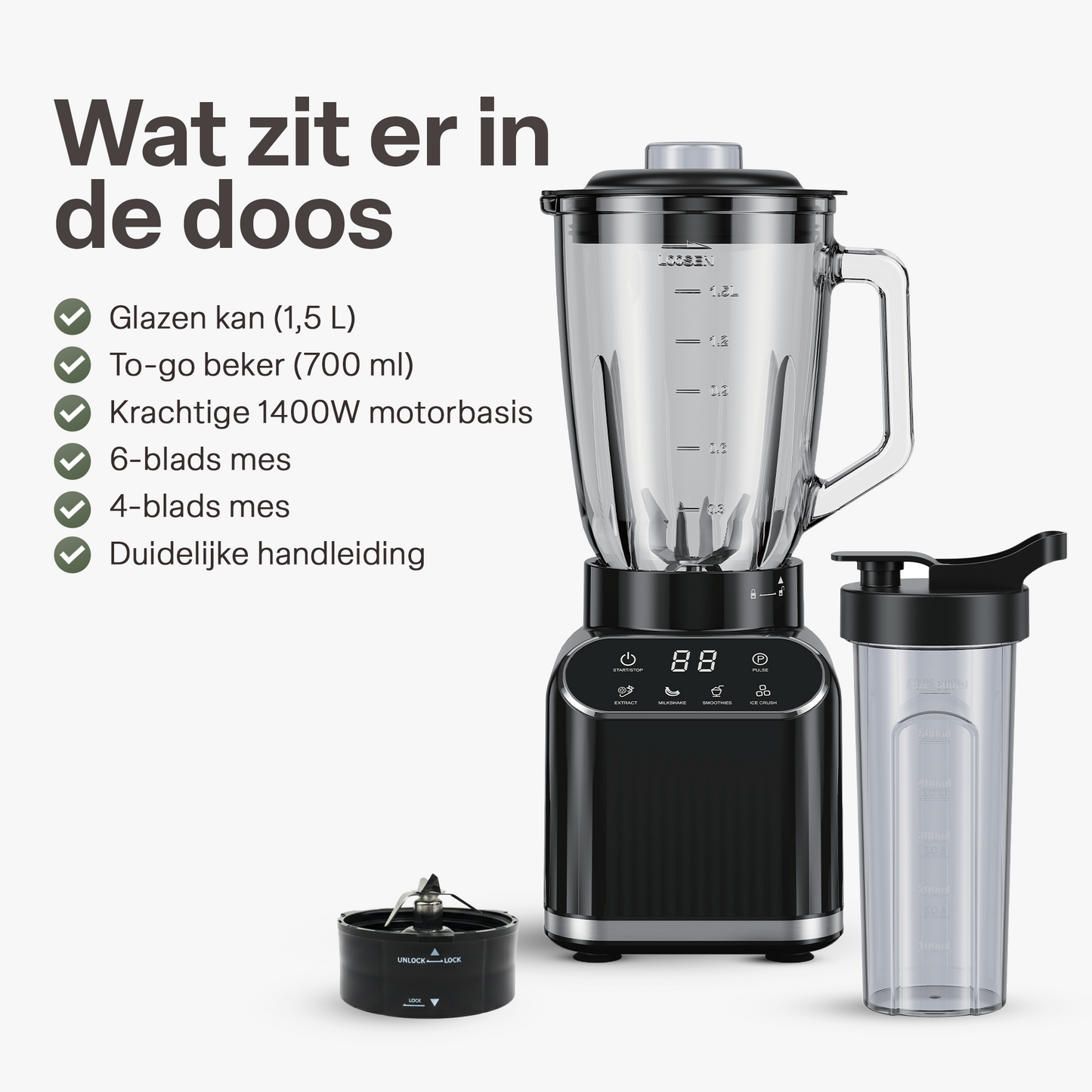 Chefino Blender 1400W – 1,5L Glazen Kan – Smoothie Blender