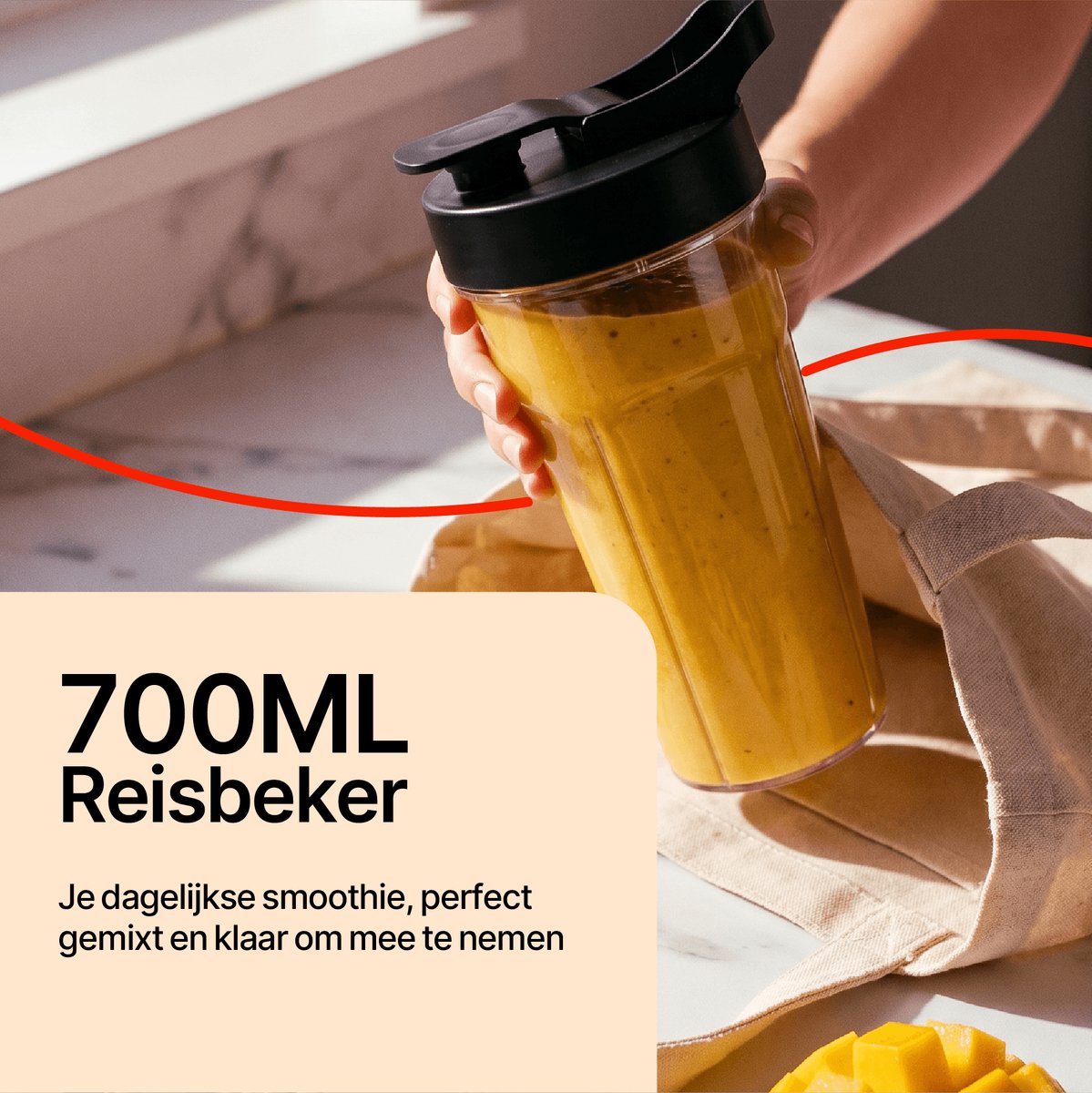 Chefino Blender Beker 700 ml – To Go Beker met Drinkdeksel – BPA-vrij