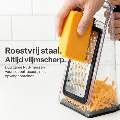 Chefino Fineza Kaasrasp RVS – Met Opvangbak – 3 Raspbladen