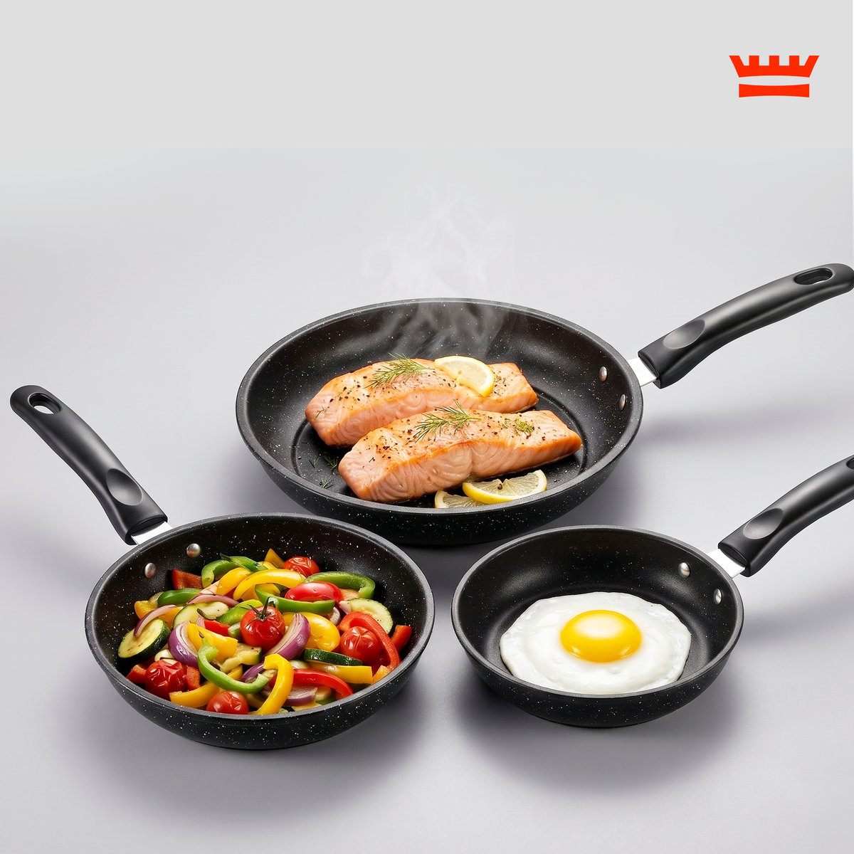 Chefino Koekenpannenset 3-delig – 20, 24 & 28 cm – PFAS-vrij – Antiaanbak