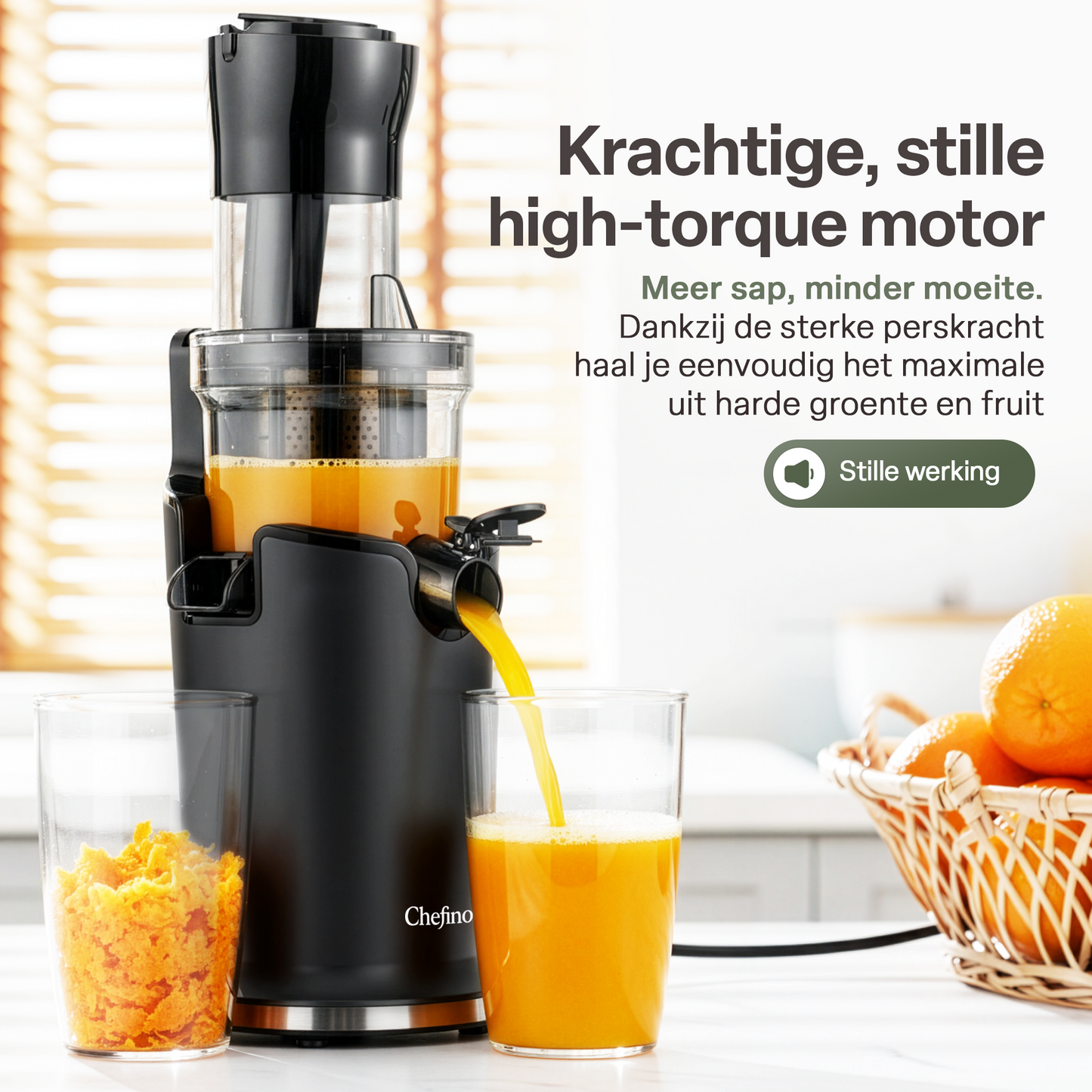 Chefino Slowjuicer – Koude Pers – 9 cm Vultrechter – Stil & Hoog Saprendement