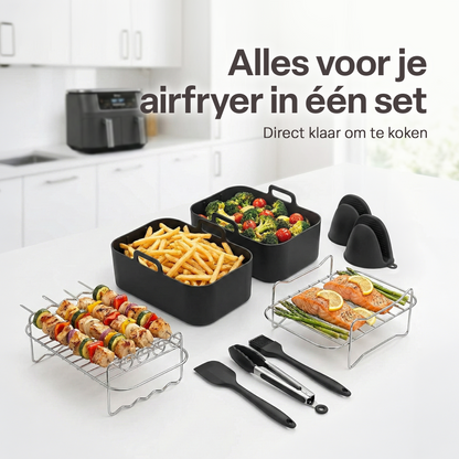 Chefino Airfryer Accessoires Set 10-delig – Dual Zone 7-10L – Siliconen & RVS
