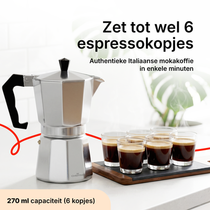 Chefino Percolator 6 Kops – Moka Pot 270 ml – Aluminium Espressomaker