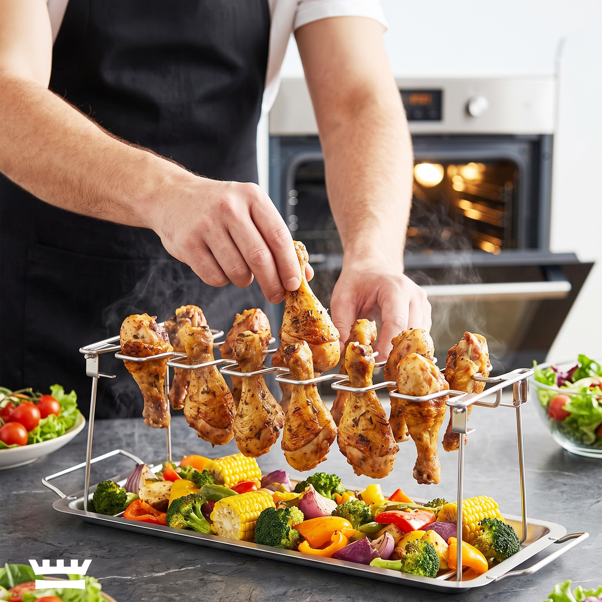 Chefino Kippenpootrek BBQ – 12 Kippenpoten – RVS Lekbak – Opvouwbaar
