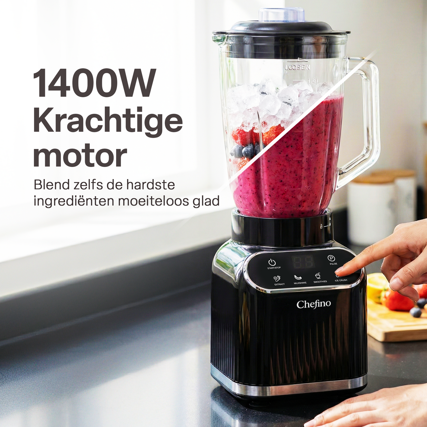 Chefino Blender 1400W – 1,5L Glazen Kan – Smoothie Blender