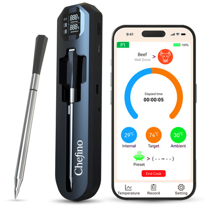 Chefino Draadloze Vleesthermometer – Bluetooth – App – 250m Bereik