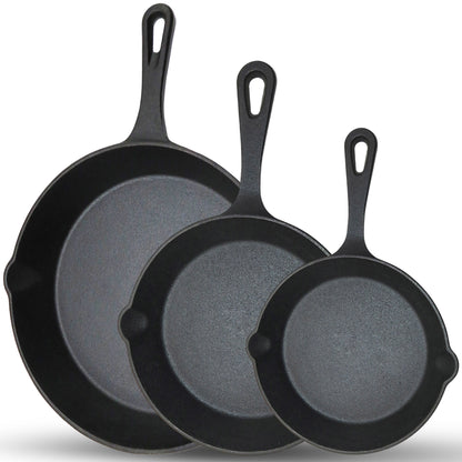 Chefino Gietijzeren Pannenset 3-delig – Skillet Set – Inductie & Oven
