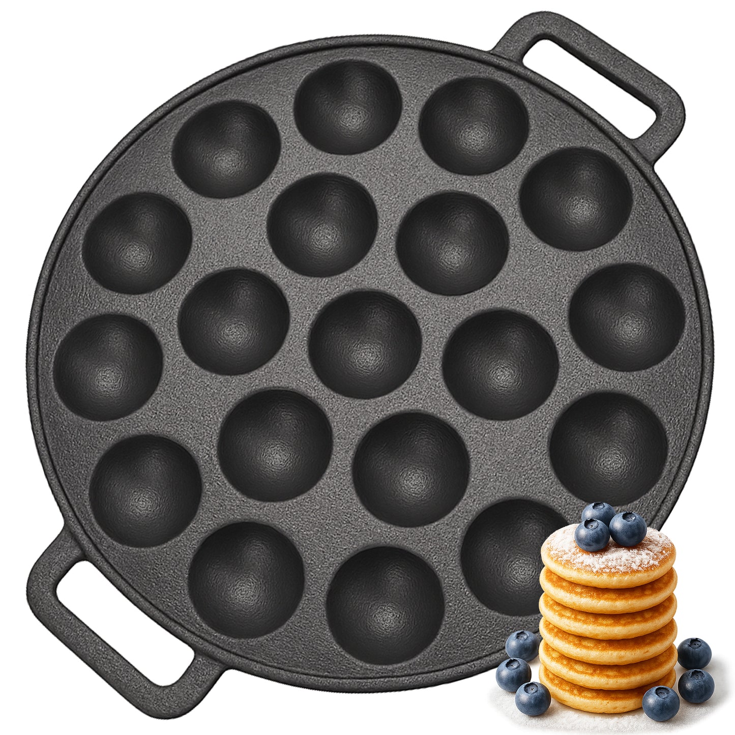 Chefino Poffertjespan Gietijzer 24 cm – 19 Poffertjes – Inductie & Oven