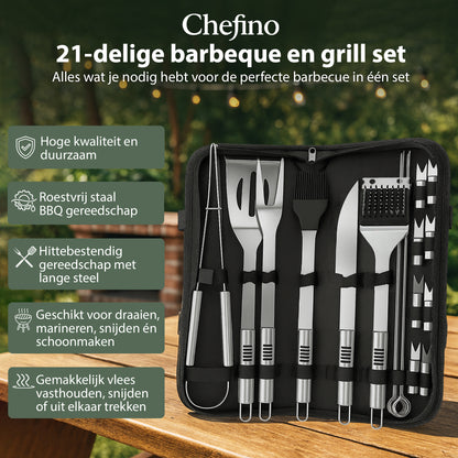 Chefino BBQ Accessoires 21-delig – RVS – Kamado Set