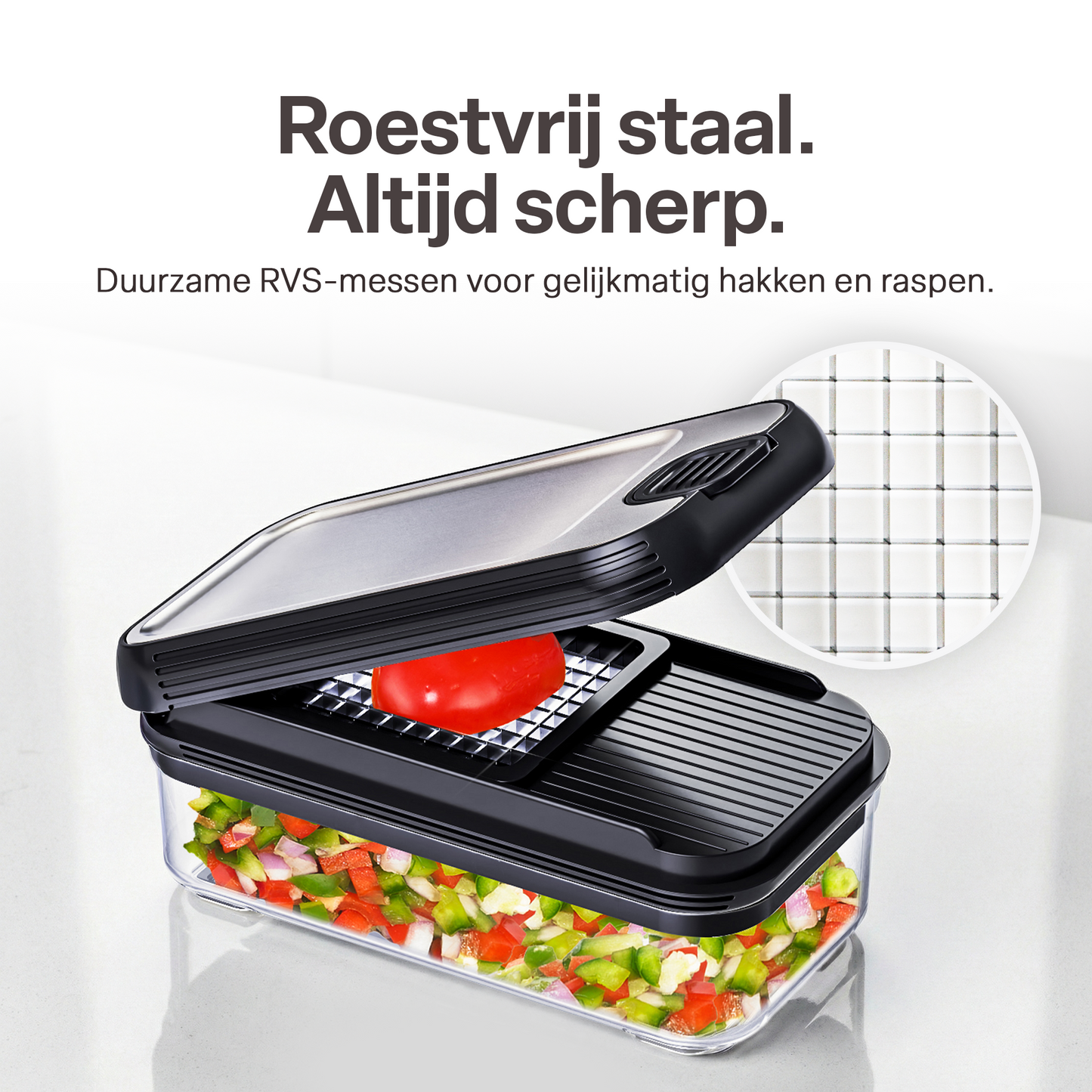 Chefino Trito Groentesnijder Set – 750 ml – 5 RVS Messen – Opvangbak