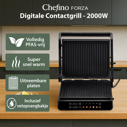 Chefino Contactgrill XL 2000W – PFAS-vrij – Uitneembare Platen – 180°