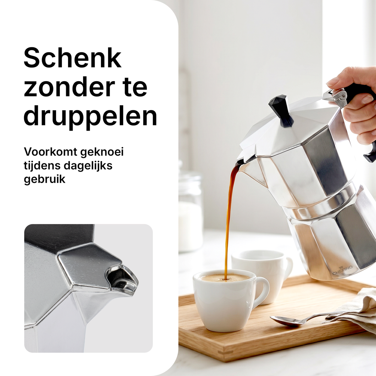 Chefino Percolator 6 Kops – Moka Pot 270 ml – Aluminium Espressomaker