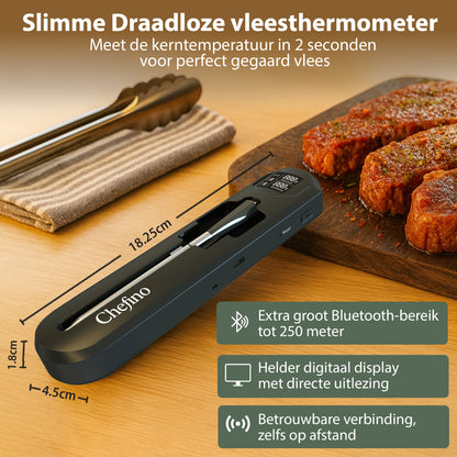 Chefino Draadloze Vleesthermometer – Bluetooth – App – 250m Bereik
