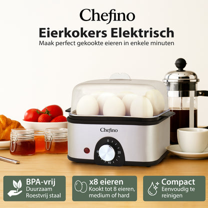 Chefino Eierkoker 8 Eieren – Elektrisch – RVS – Automatische Uitschakeling