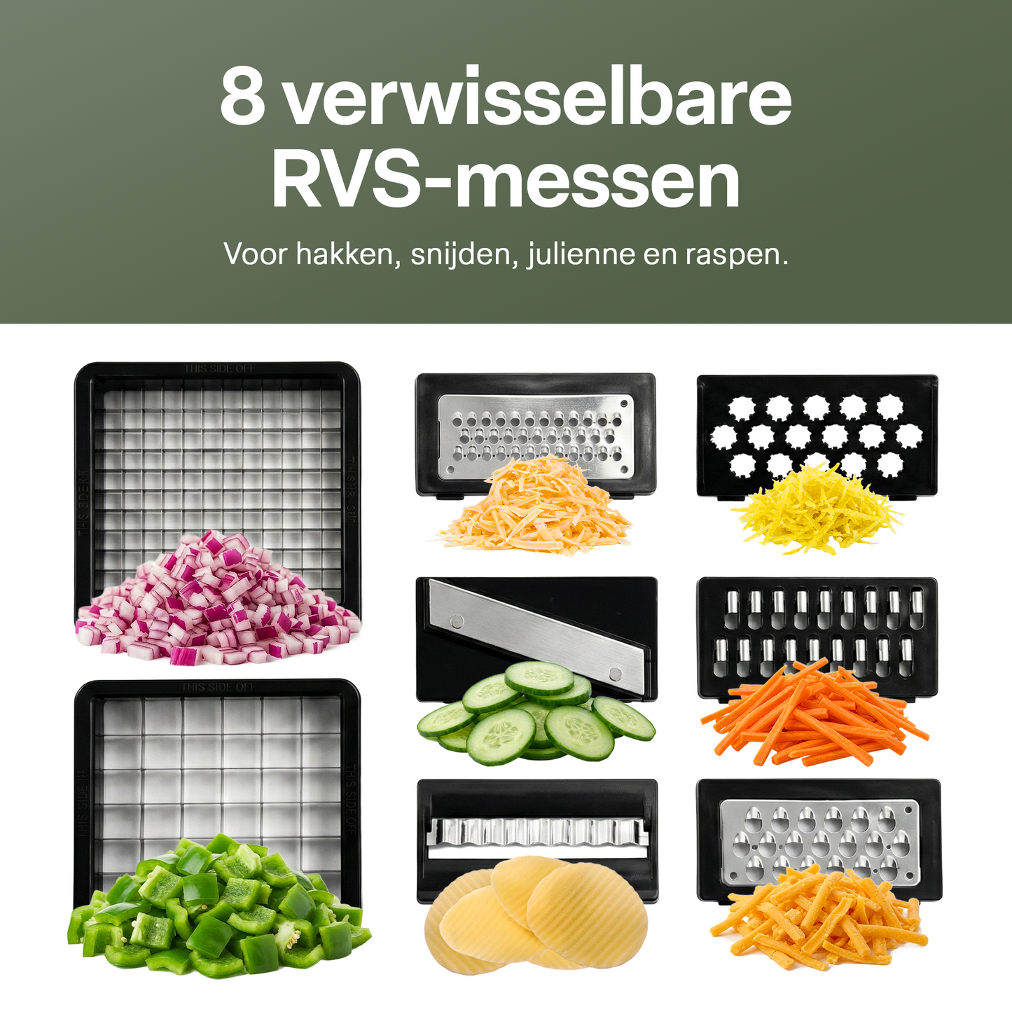 Chefino Squalo Groentesnijder Set – 8 RVS Messen – Met Opvangbak