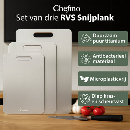 Chefino Titanium Snijplanken Set 3-delig – Antibacterieel & Krasvast