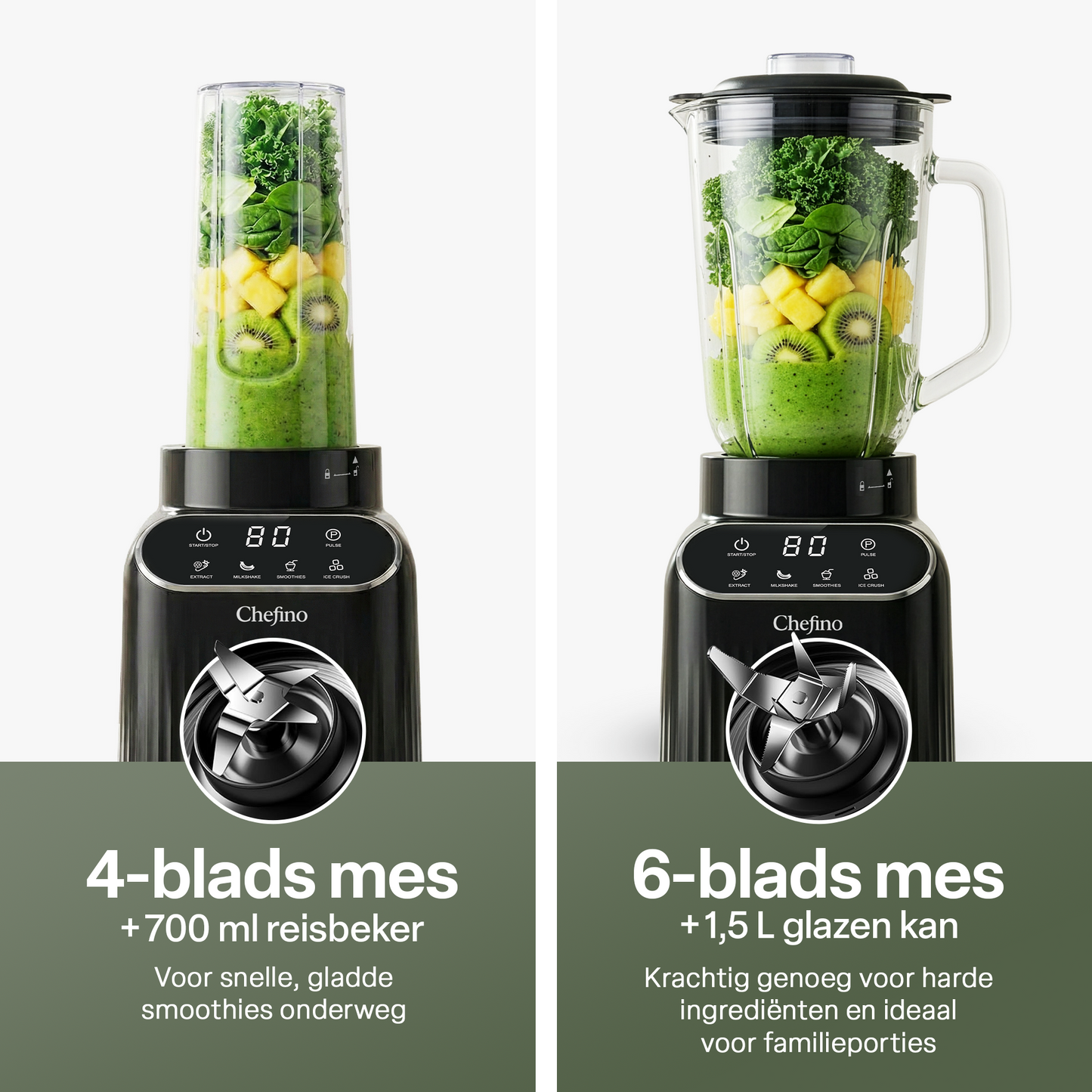 Chefino Blender 1400W – 1,5L Glazen Kan – Smoothie Blender