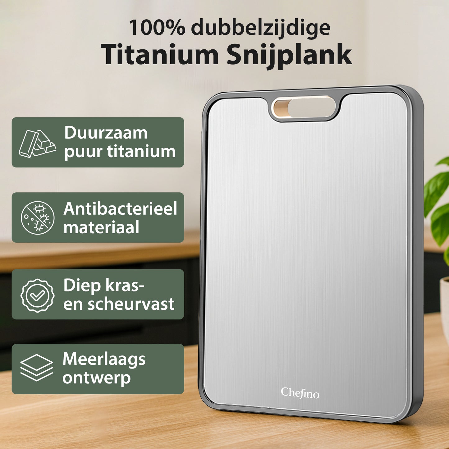 Chefino Titanium Cutting Board 38x26 cm – Double-Sided & Hygienic