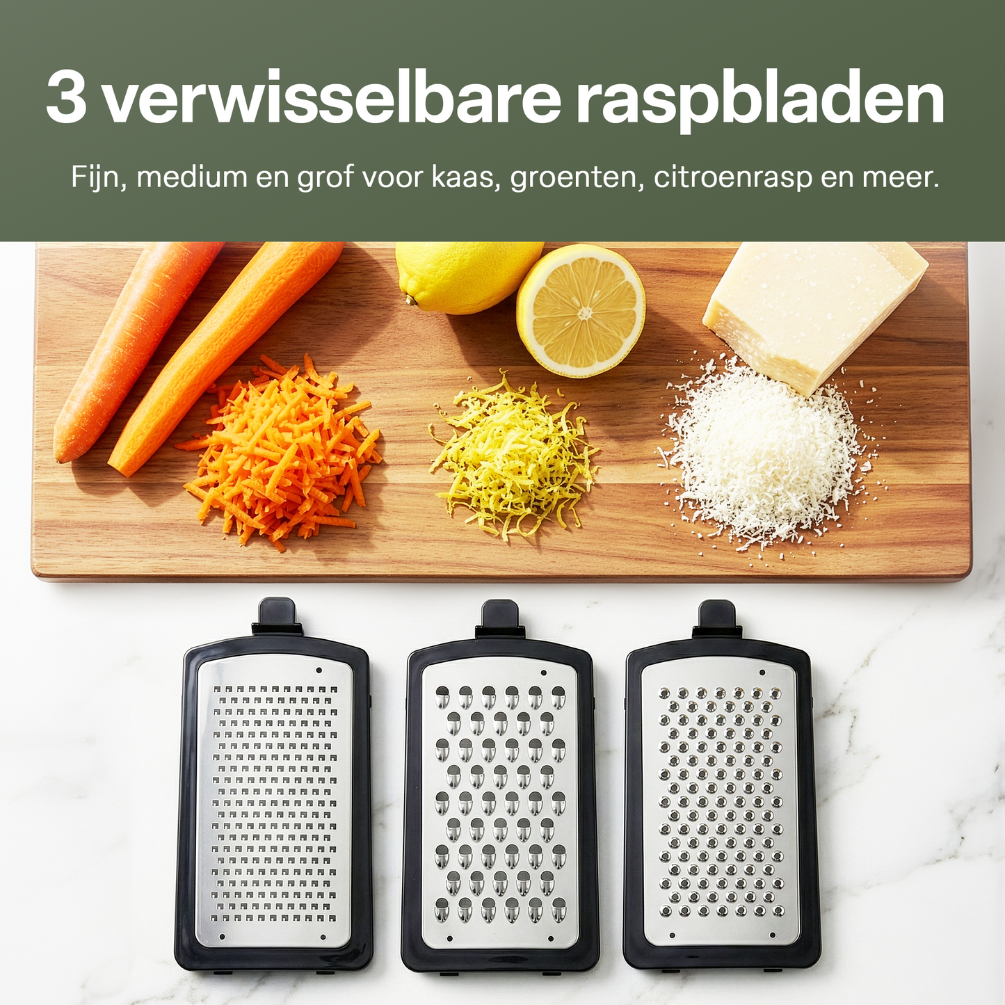 Chefino Fineza Kaasrasp RVS – Met Opvangbak – 3 Raspbladen