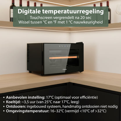 Chefino Wijnkoelkast 8 Flessen – 5-18°C – Compacte Wijnklimaatkast – Zwart