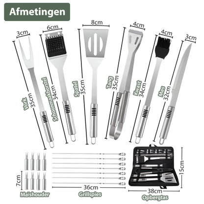 Chefino BBQ Accessoires 21-delig – RVS – Kamado Set