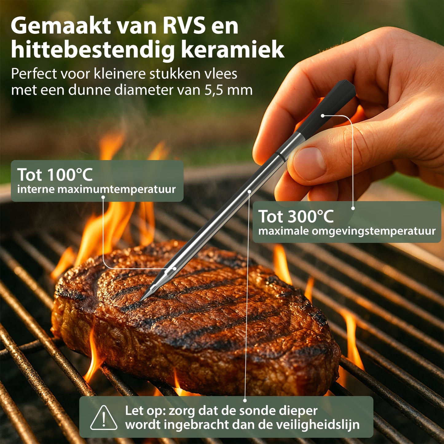 Chefino Draadloze Vleesthermometer – Bluetooth – App – 250m Bereik