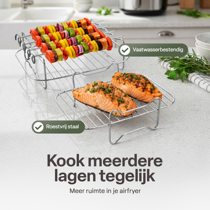 Chefino Airfryer Accessoires Set 10-delig – Dual Zone 7-10L – Siliconen & RVS