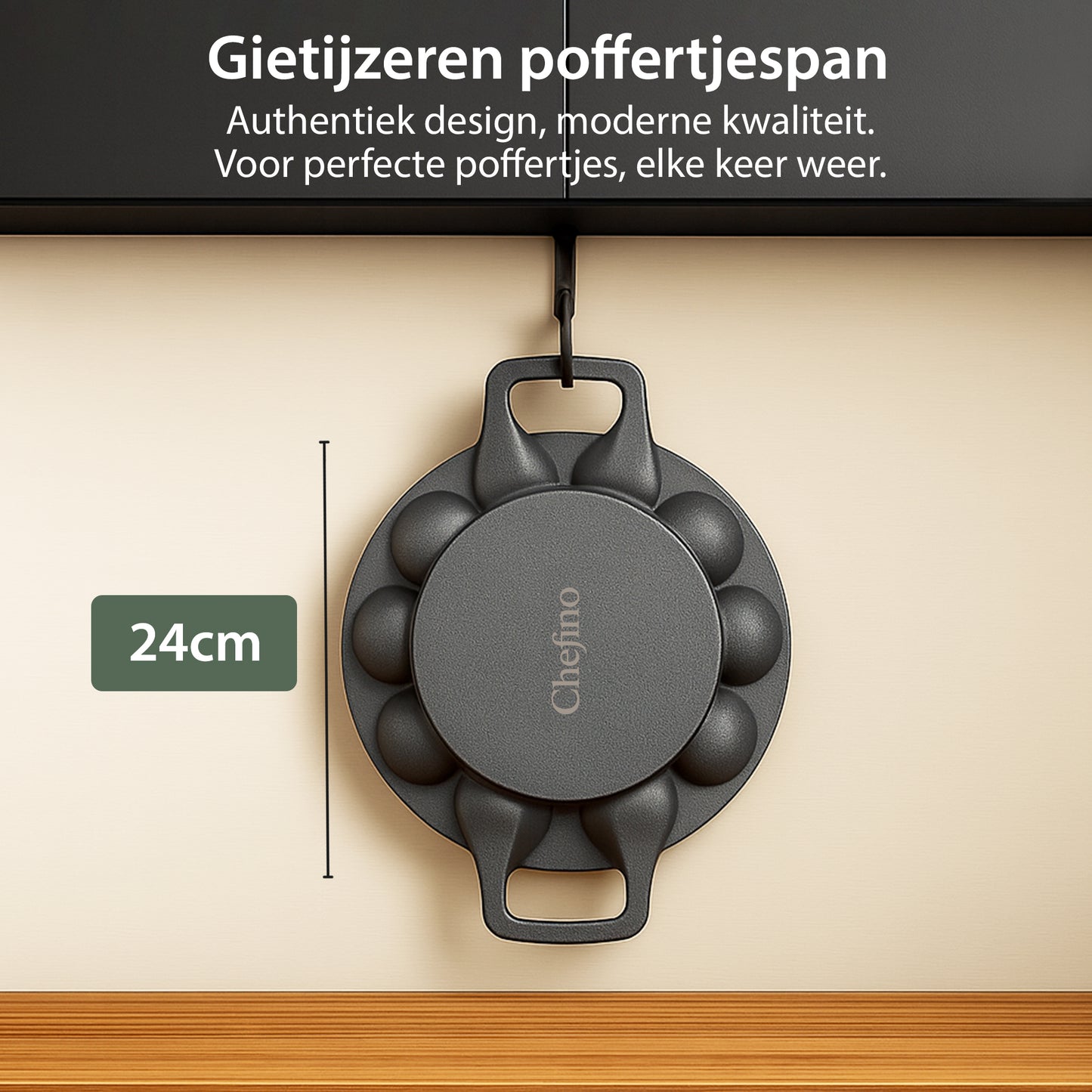 Chefino Poffertjespan Gietijzer 24 cm – 19 Poffertjes – Inductie & Oven