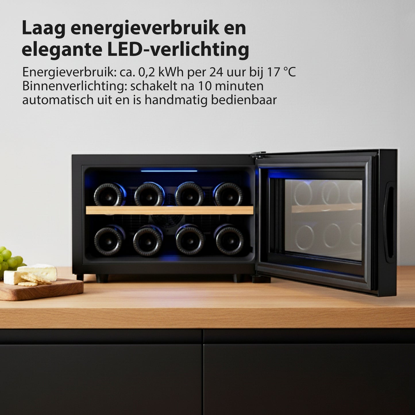 Chefino Wijnkoelkast 8 Flessen – 5-18°C – Compacte Wijnklimaatkast – Zwart