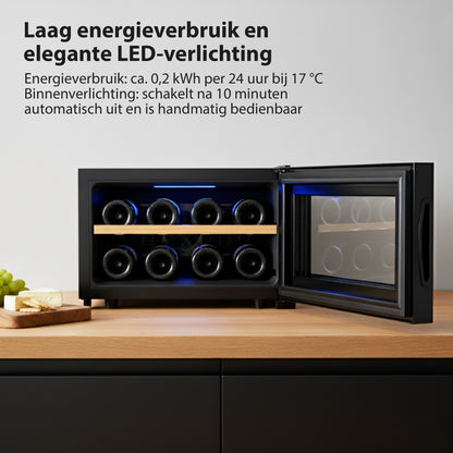 Chefino Wijnkoelkast 8 Flessen – 5-18°C – Compacte Wijnklimaatkast – Zwart