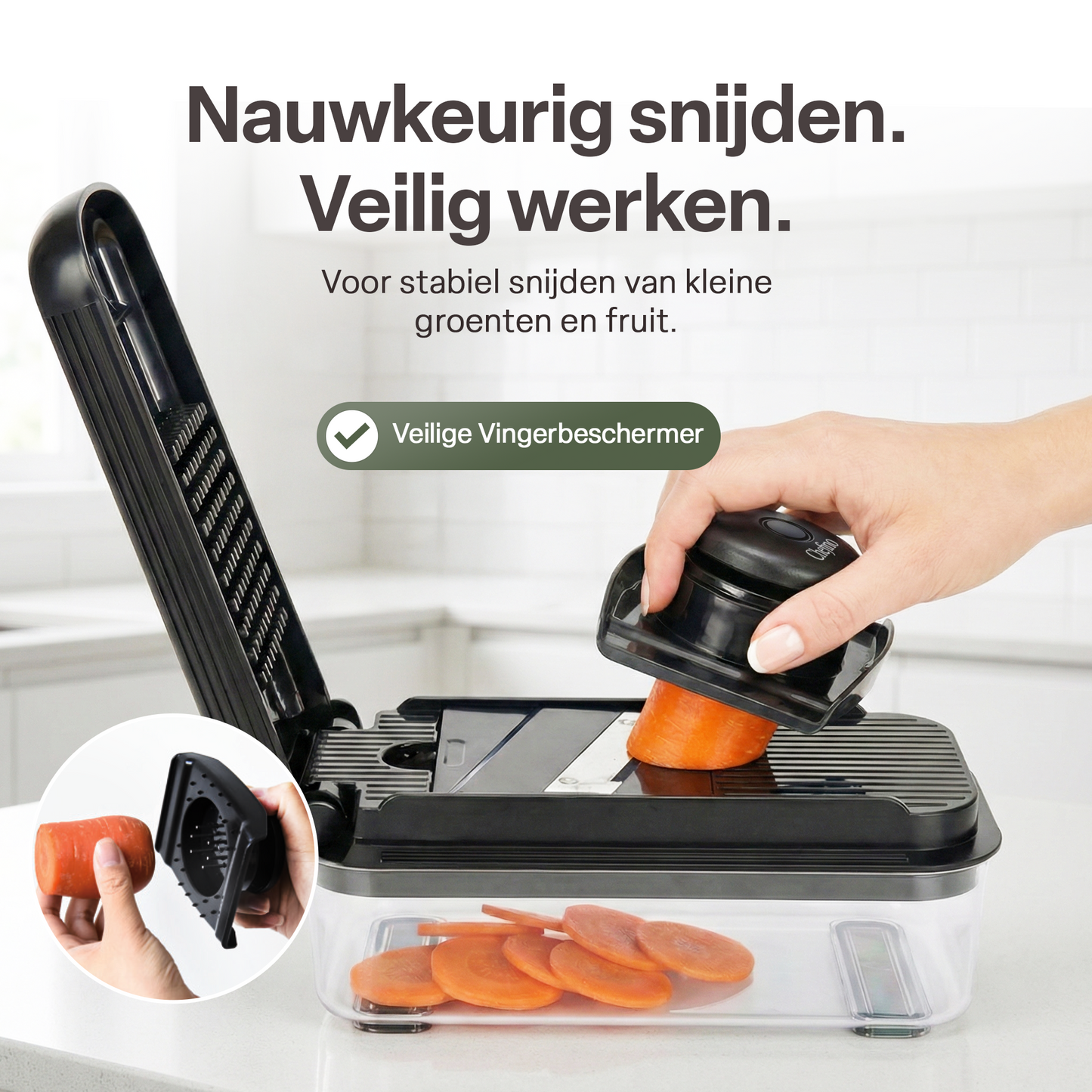 Chefino Trito Groentesnijder Set – 750 ml – 5 RVS Messen – Opvangbak