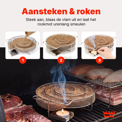 Chefino Rookgenerator Koud Roken – RVS Rookspiraal Ø20 cm – Tot 7 Uur