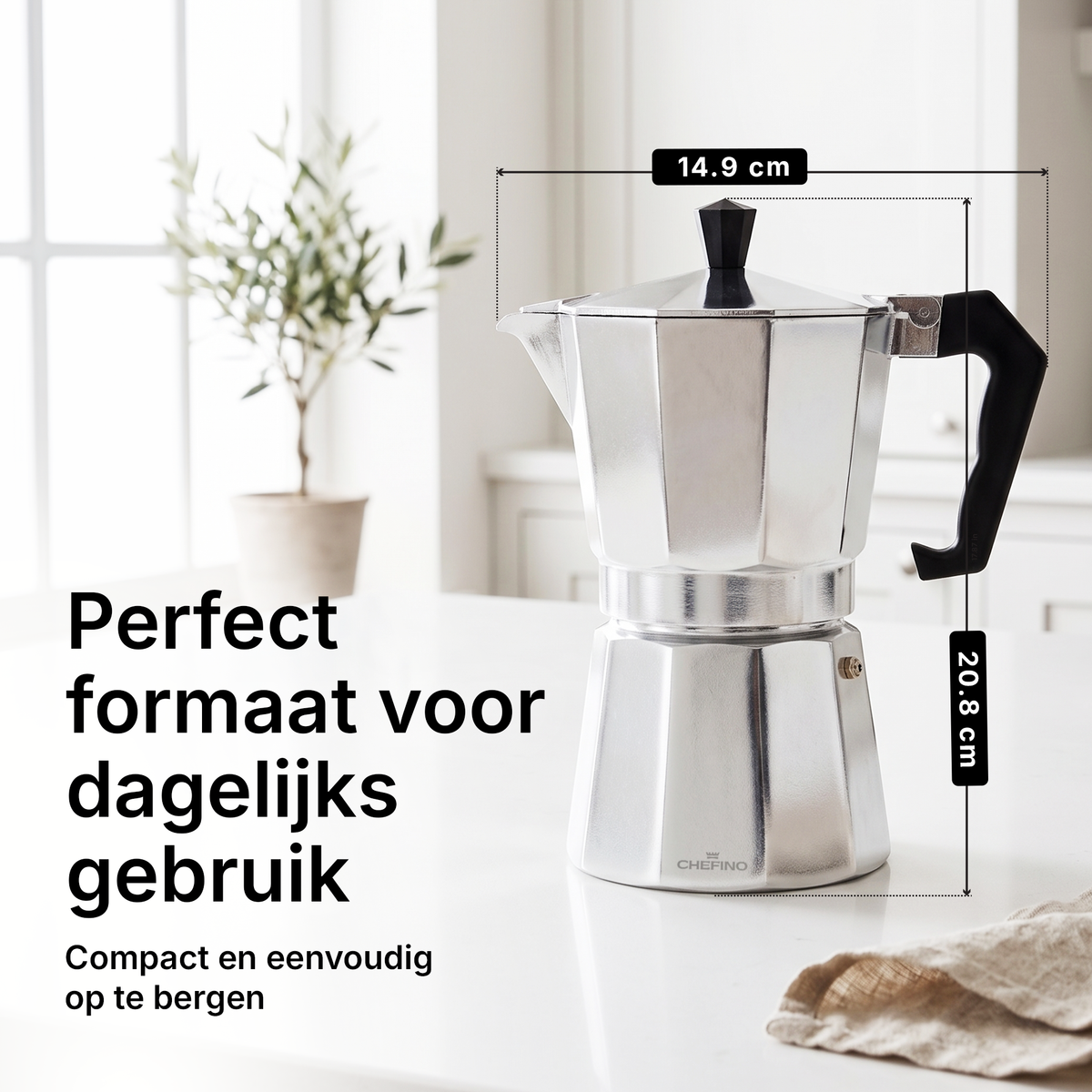 Chefino Percolator 6 Kops – Moka Pot 270 ml – Aluminium Espressomaker