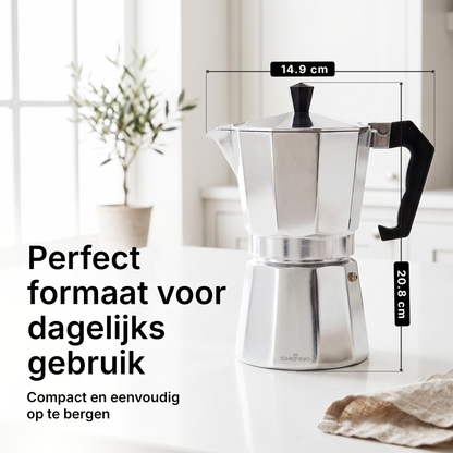 Chefino Percolator 6 Kops – Moka Pot 270 ml – Aluminium Espressomaker