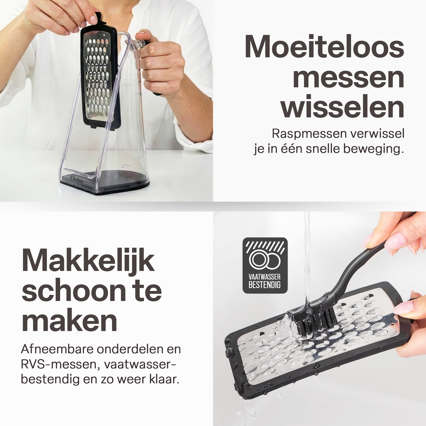 Chefino Fineza Kaasrasp RVS – Met Opvangbak – 3 Raspbladen