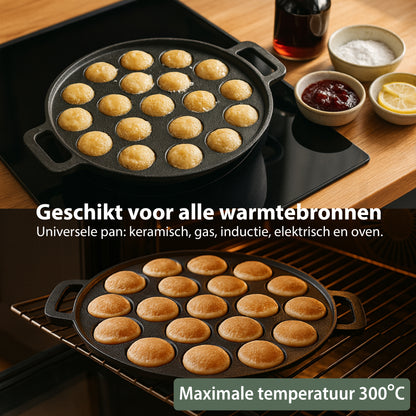 Chefino Poffertjespan Set 2-delig – Gietijzer – 38 Poffertjes – Ø24 cm