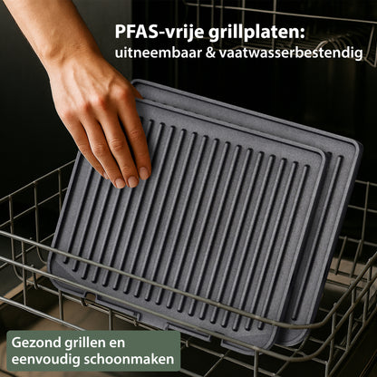 Chefino Contactgrill XL 2000W – PFAS-vrij – Uitneembare Platen – 180°