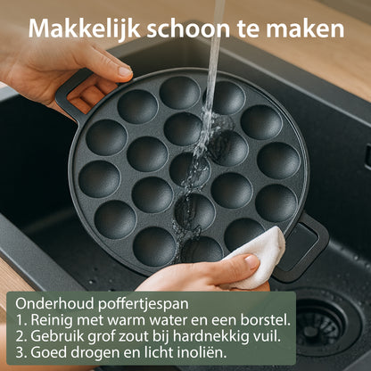 Chefino Poffertjespan Set 2-delig – Gietijzer – 38 Poffertjes – Ø24 cm