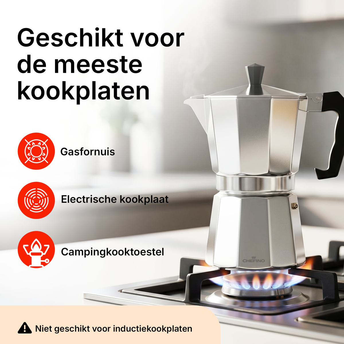 Chefino Percolator 6 Kops – Moka Pot 270 ml – Aluminium Espressomaker