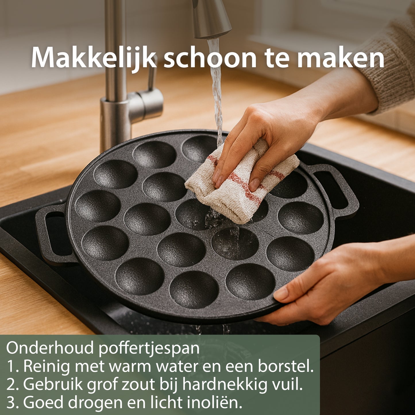 Chefino Poffertjespan Gietijzer 24 cm – 19 Poffertjes – Inductie & Oven