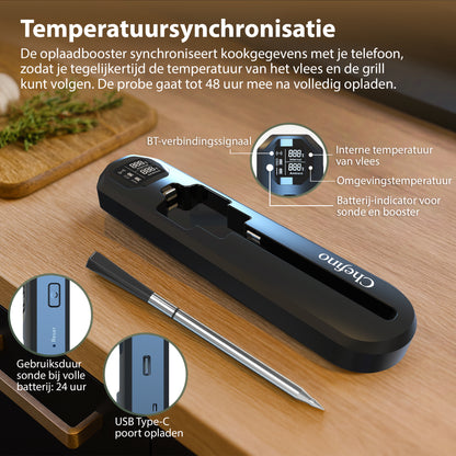 Chefino Draadloze Vleesthermometer – Bluetooth – App – 250m Bereik