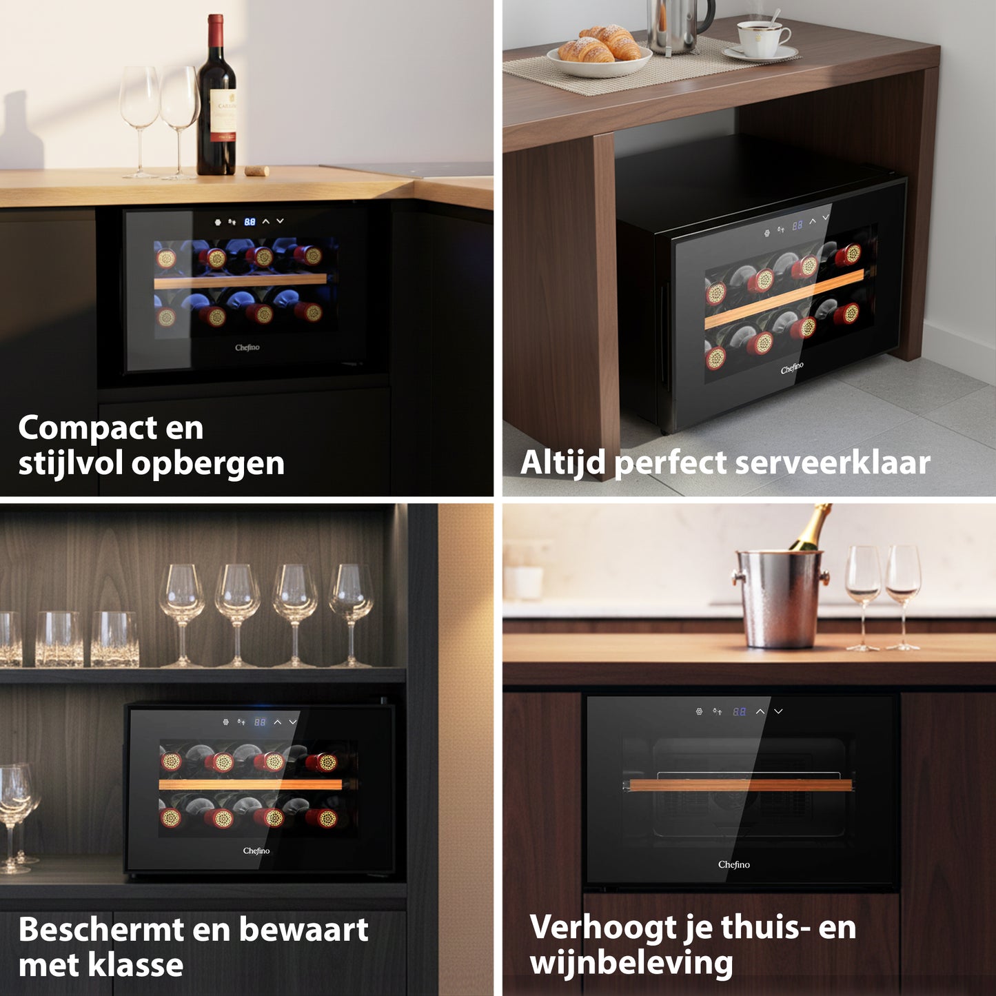 Chefino Wijnkoelkast 8 Flessen – 5-18°C – Compacte Wijnklimaatkast – Zwart