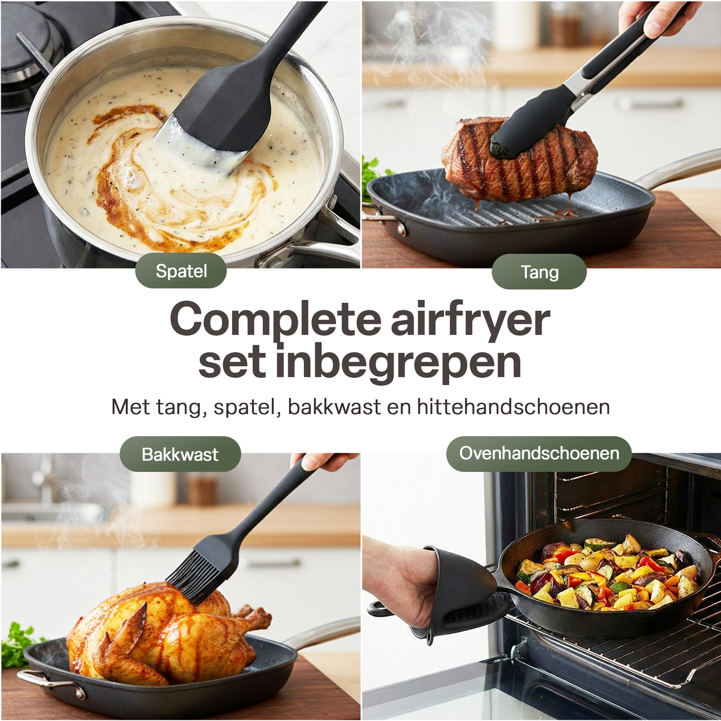 Chefino Airfryer Accessoires Set 10-delig – Dual Zone 7-10L – Siliconen & RVS