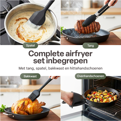 Chefino Airfryer Accessoires Set 10-delig – Dual Zone 7-10L – Siliconen & RVS