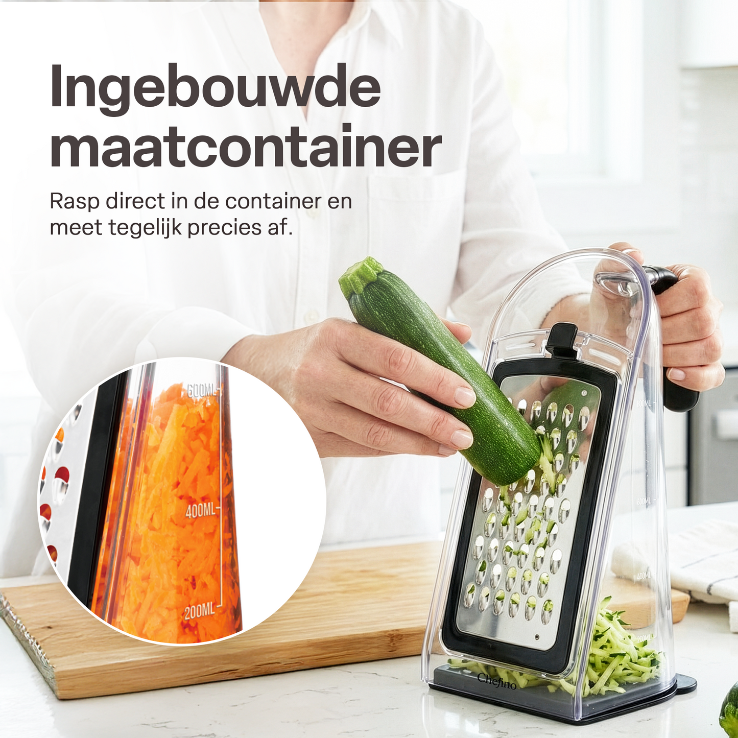 Chefino Fineza Kaasrasp RVS – Met Opvangbak – 3 Raspbladen