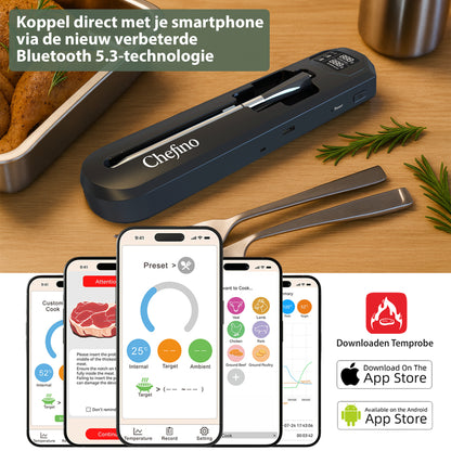 Chefino Draadloze Vleesthermometer – Bluetooth – App – 250m Bereik