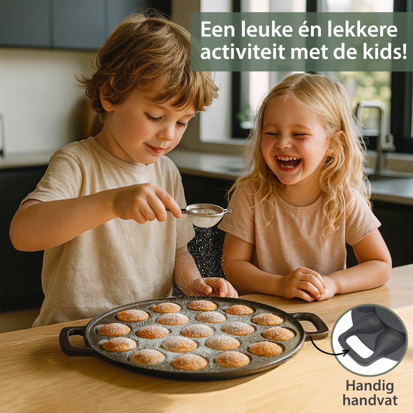 Chefino Poffertjespan Set 2-delig – Gietijzer – 38 Poffertjes – Ø24 cm