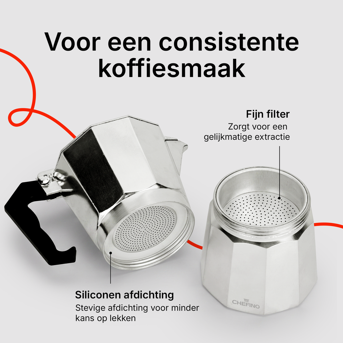 Chefino Percolator 6 Kops – Moka Pot 270 ml – Aluminium Espressomaker